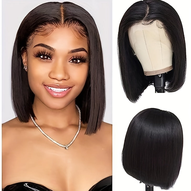 Bob Wig Human Hair Straight 10 Inch 13X4 Lace Front Wig Human Hair 180% Density Short Straight Frontal Bob Wig 13x4 Transparent Lace Frontal Wig Pre Plucked With Baby Hair Free Part Natural Color