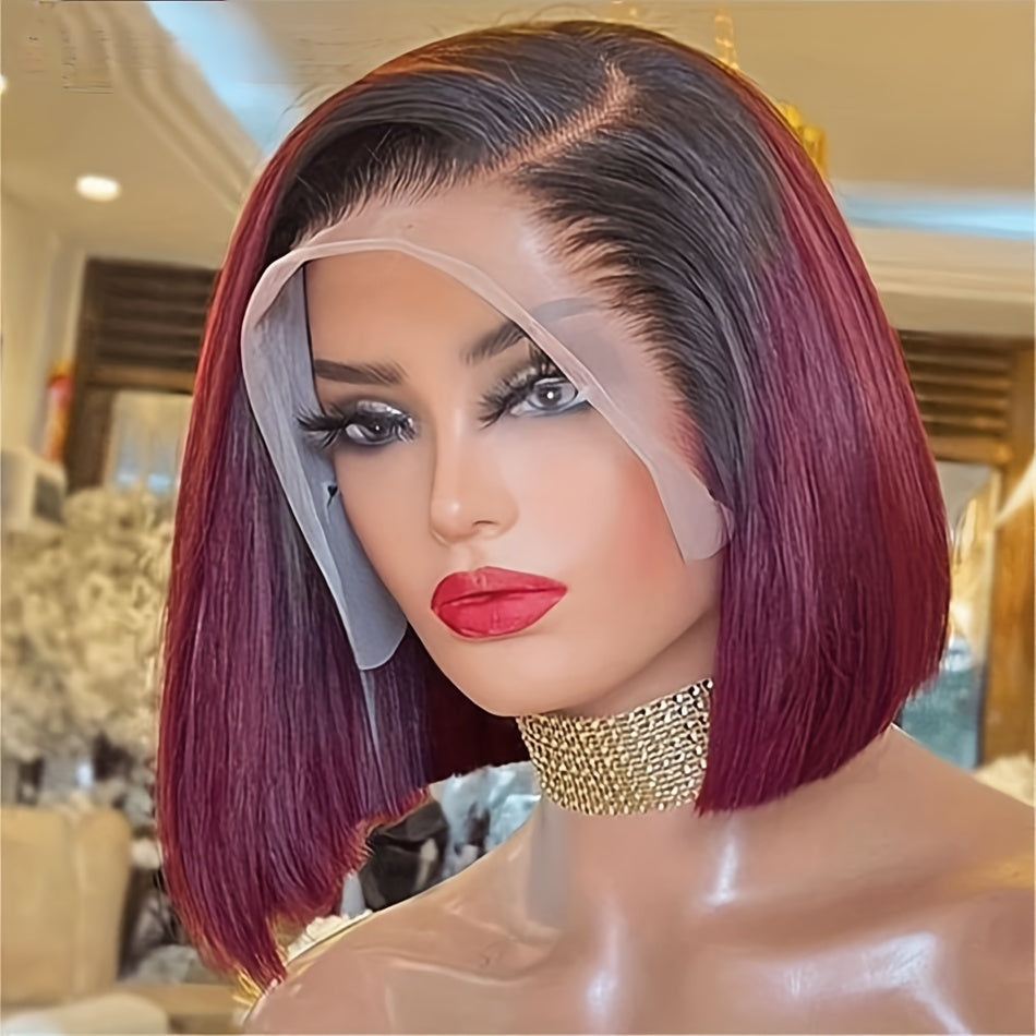 13x4 Lace Front Human Hair Wig - 180% Density Short Straight Bob Cut with Natural Hairline and Baby Hair - Natural Look and Feel