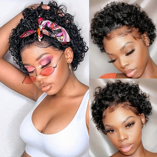 6 Inch Pixie Cut Wig Human Hair Short Curly Lace Front Wigs Human Hair 13*1 Pixie Cut Wigs For Women 150% Density Pre Plucked Short Curly Pixie Cut Lace Front Wigs