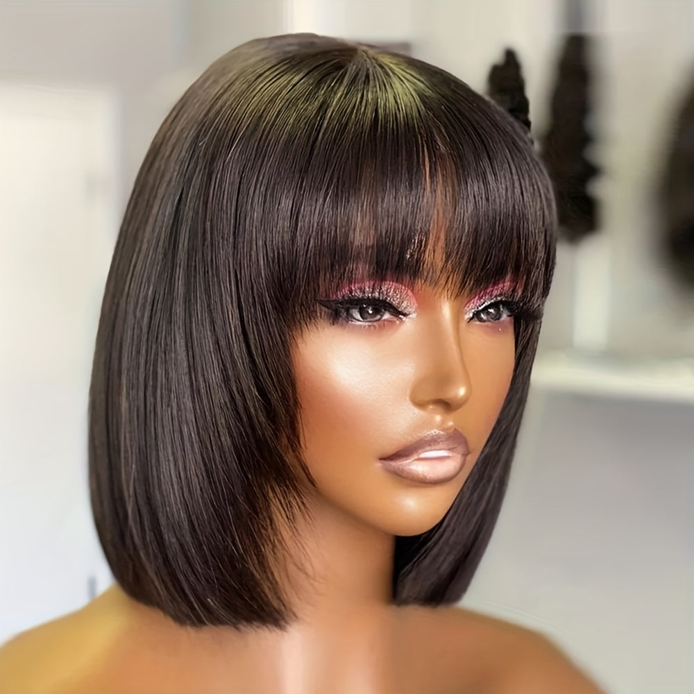 Short Bob Cut Wigs With Bangs Straight Human Hair Wigs Glueless Straight Braizilian Human Hair Wigs For Women 8-14 Inch