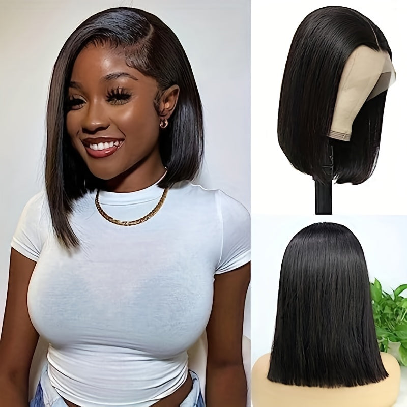 Bob Wig Human Hair Straight 10 Inch 13X4 Lace Front Wig Human Hair 180% Density Short Straight Frontal Bob Wig 13x4 Transparent Lace Frontal Wig Pre Plucked With Baby Hair Free Part Natural Color