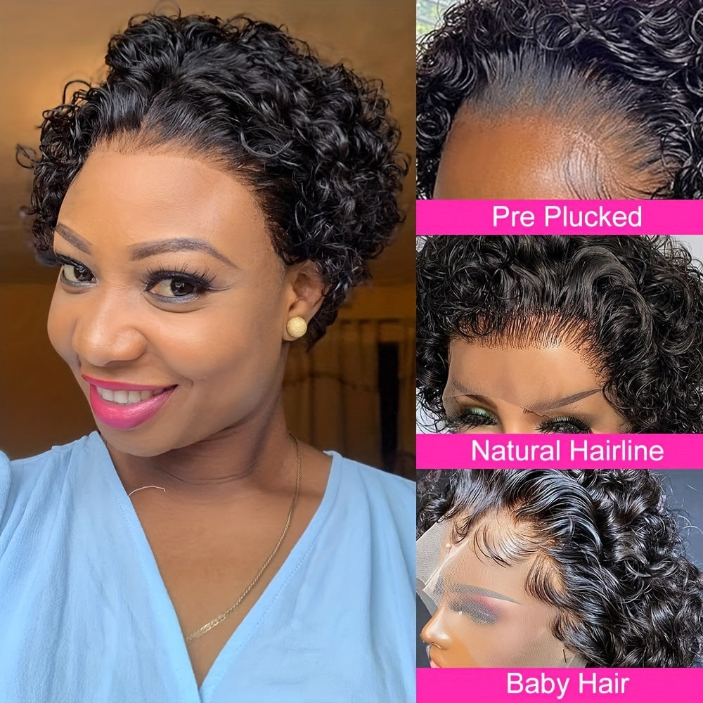 6 Inch Pixie Cut Wig Human Hair Short Curly Lace Front Wigs Human Hair 13*1 Pixie Cut Wigs For Women 150% Density Pre Plucked Short Curly Pixie Cut Lace Front Wigs