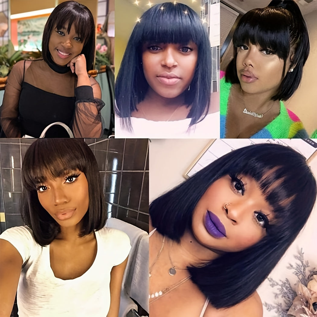 Short Bob Cut Wigs With Bangs Straight Human Hair Wigs Glueless Straight Braizilian Human Hair Wigs For Women 8-14 Inch