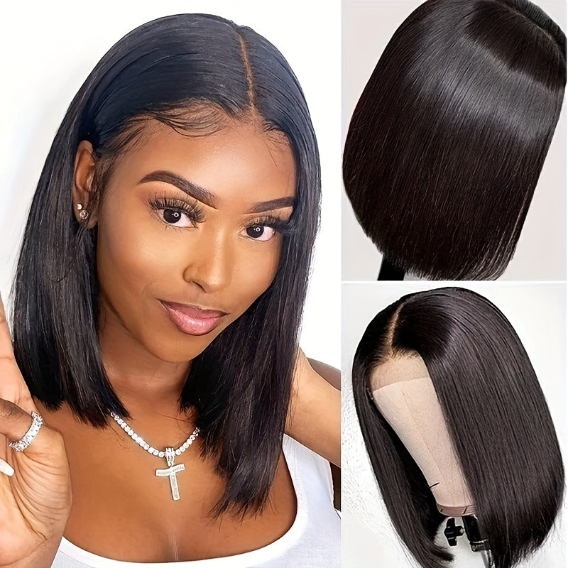 Bob Wig Human Hair Straight 10 Inch 13X4 Lace Front Wig Human Hair 180% Density Short Straight Frontal Bob Wig 13x4 Transparent Lace Frontal Wig Pre Plucked With Baby Hair Free Part Natural Color