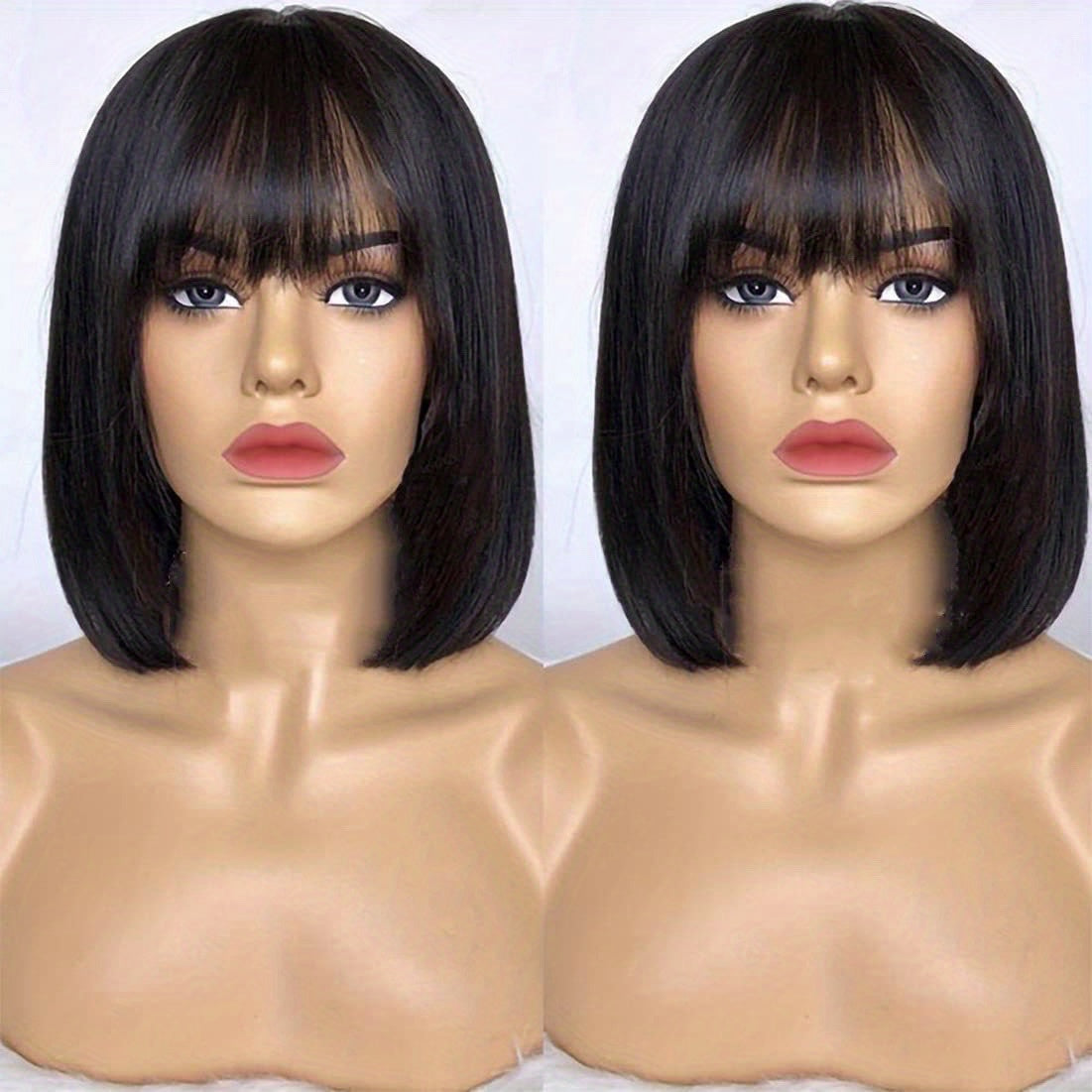 Short Bob Cut Wigs With Bangs Straight Human Hair Wigs Glueless Straight Braizilian Human Hair Wigs For Women 8-14 Inch