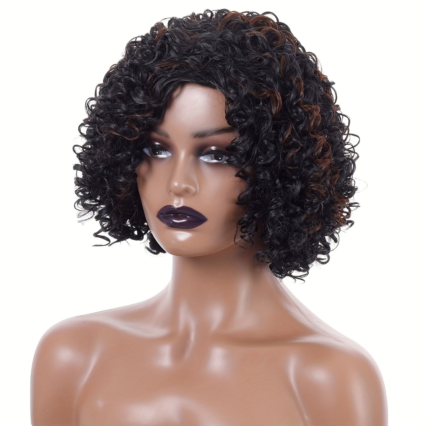 12 Inch Brown Black Mixed Short Curly Hair Wigs Synthetic Fiber Hair Replacement Wigs Heat Resistant Fiber Wigs For Women