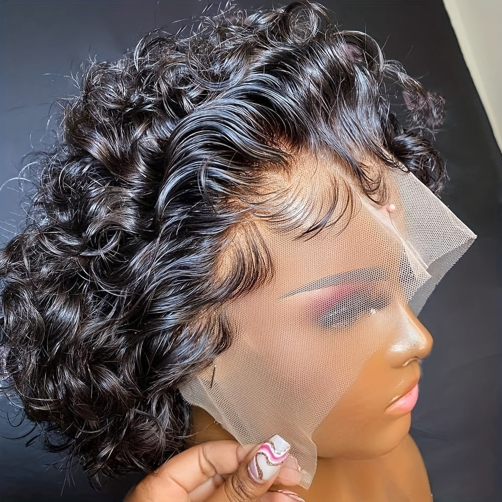 6 Inch Pixie Cut Wig Human Hair Short Curly Lace Front Wigs Human Hair 13*1 Pixie Cut Wigs For Women 150% Density Pre Plucked Short Curly Pixie Cut Lace Front Wigs