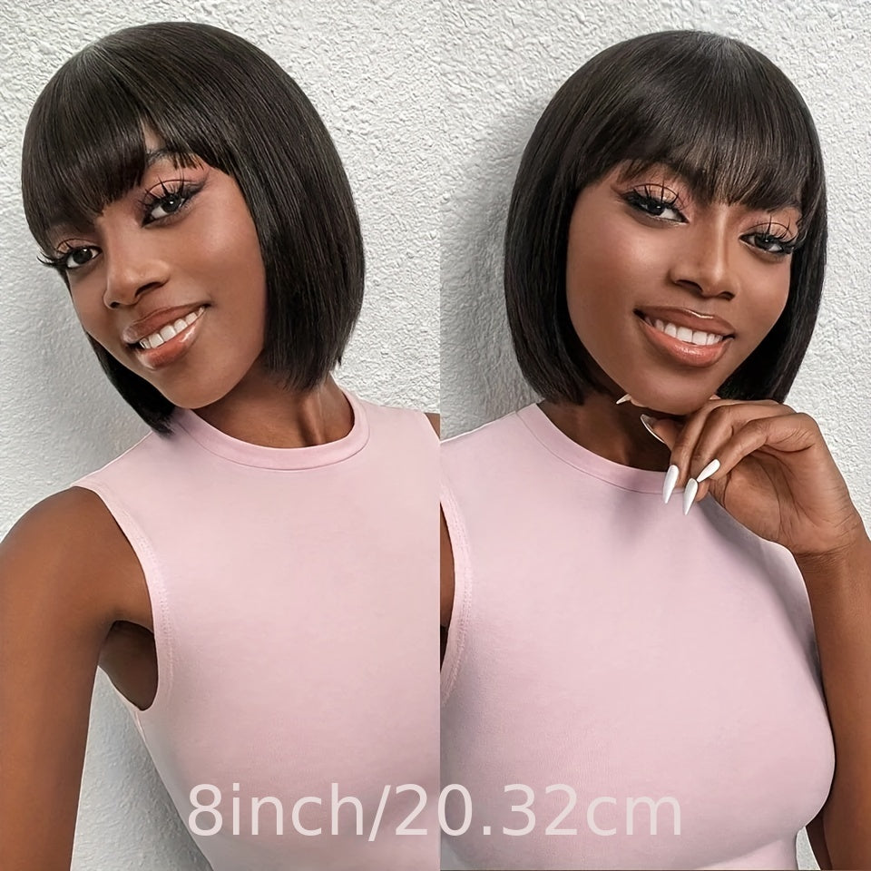 Short Bob Cut Wigs With Bangs Straight Human Hair Wigs Glueless Straight Braizilian Human Hair Wigs For Women 8-14 Inch