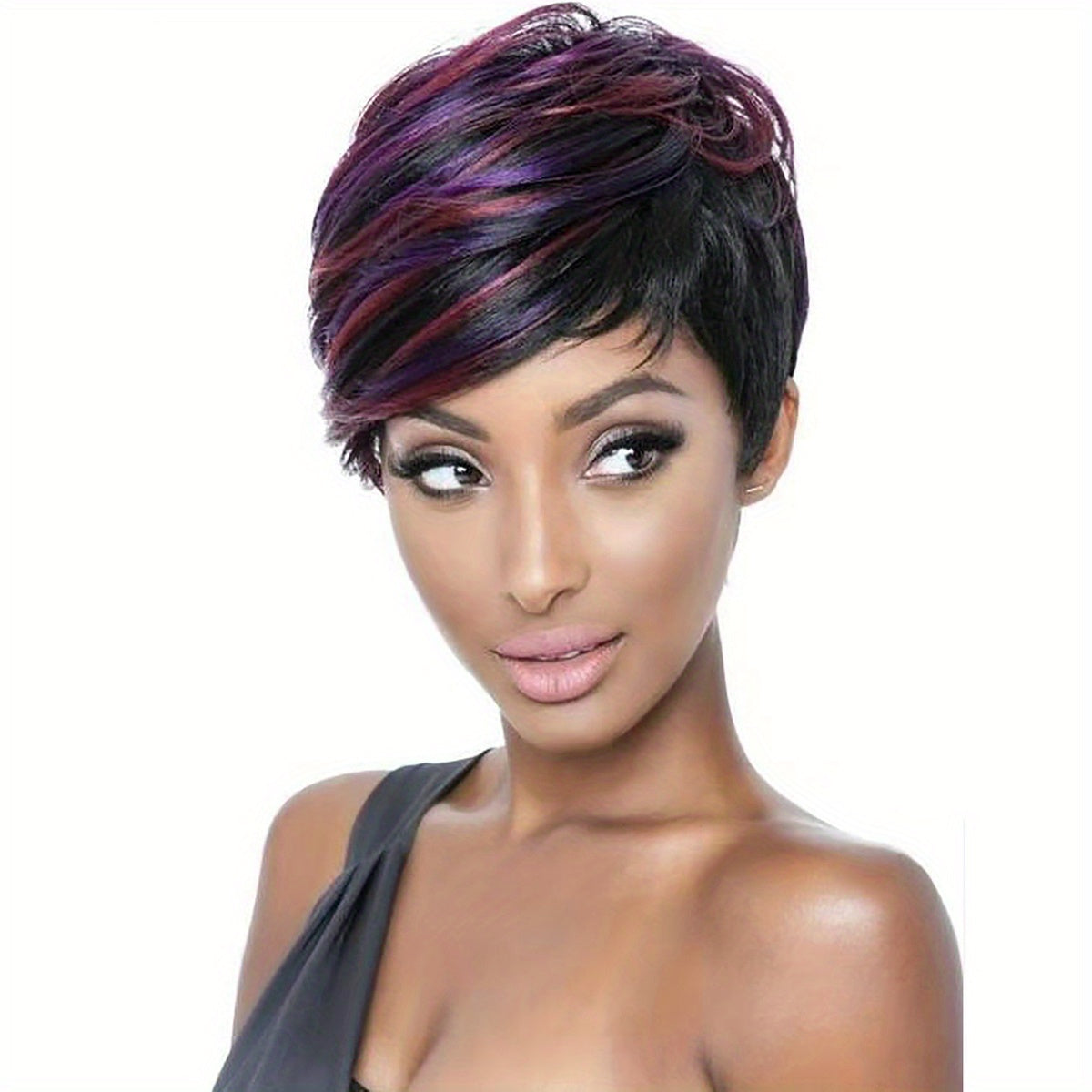 Short Pixie Cut Wig With Side Bangs For Women 180% Density Synthetic Wig Beginners Friendly Heat Resistant