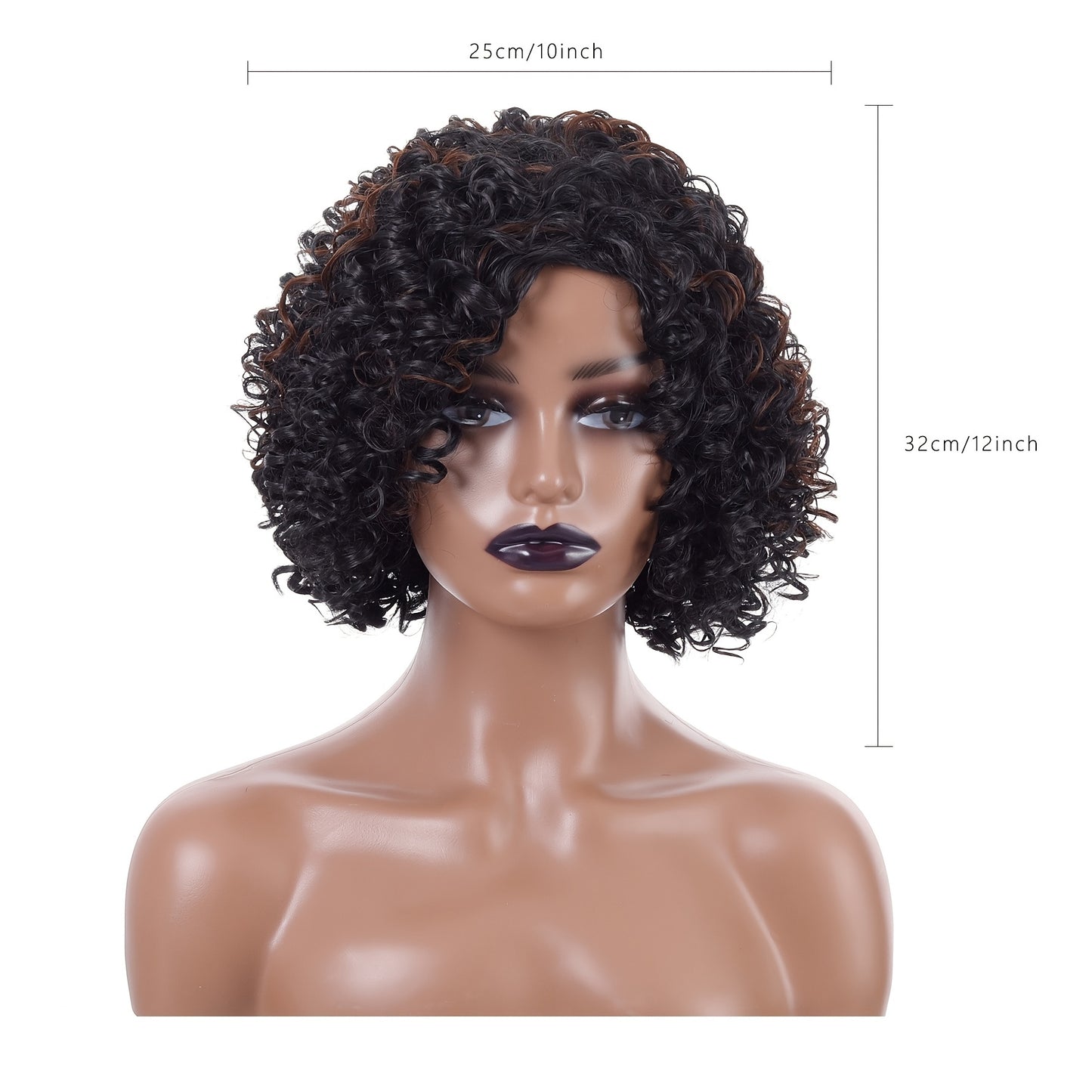 12 Inch Brown Black Mixed Short Curly Hair Wigs Synthetic Fiber Hair Replacement Wigs Heat Resistant Fiber Wigs For Women