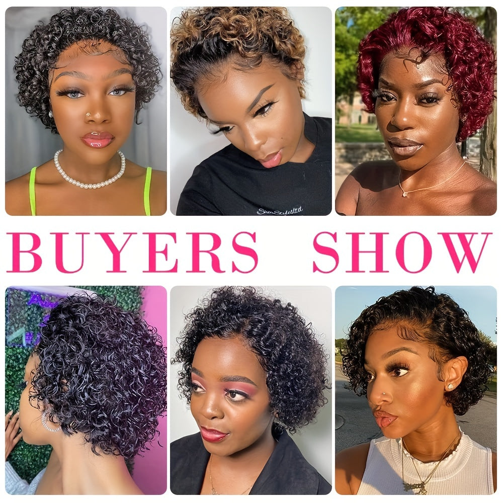 6 Inch Pixie Cut Wig Human Hair Short Curly Lace Front Wigs Human Hair 13*1 Pixie Cut Wigs For Women 150% Density Pre Plucked Short Curly Pixie Cut Lace Front Wigs