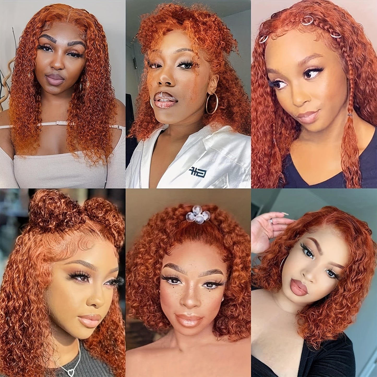 Ginger Orange Color Short Curly Wavy 13x4 Lace Frontal Bob Wigs 180% Density Human Hair Wigs Pre Pluck With Baby Hair For Women