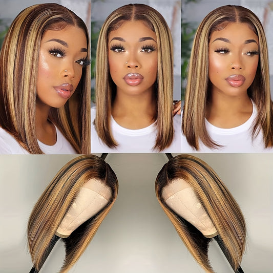 Highlight Bob Wigs Piano Colored 13x4 Straight Lace Bob Wig Human Hair Wigs For Women Brazilian Virgin Short Bob Lace Part Wigs