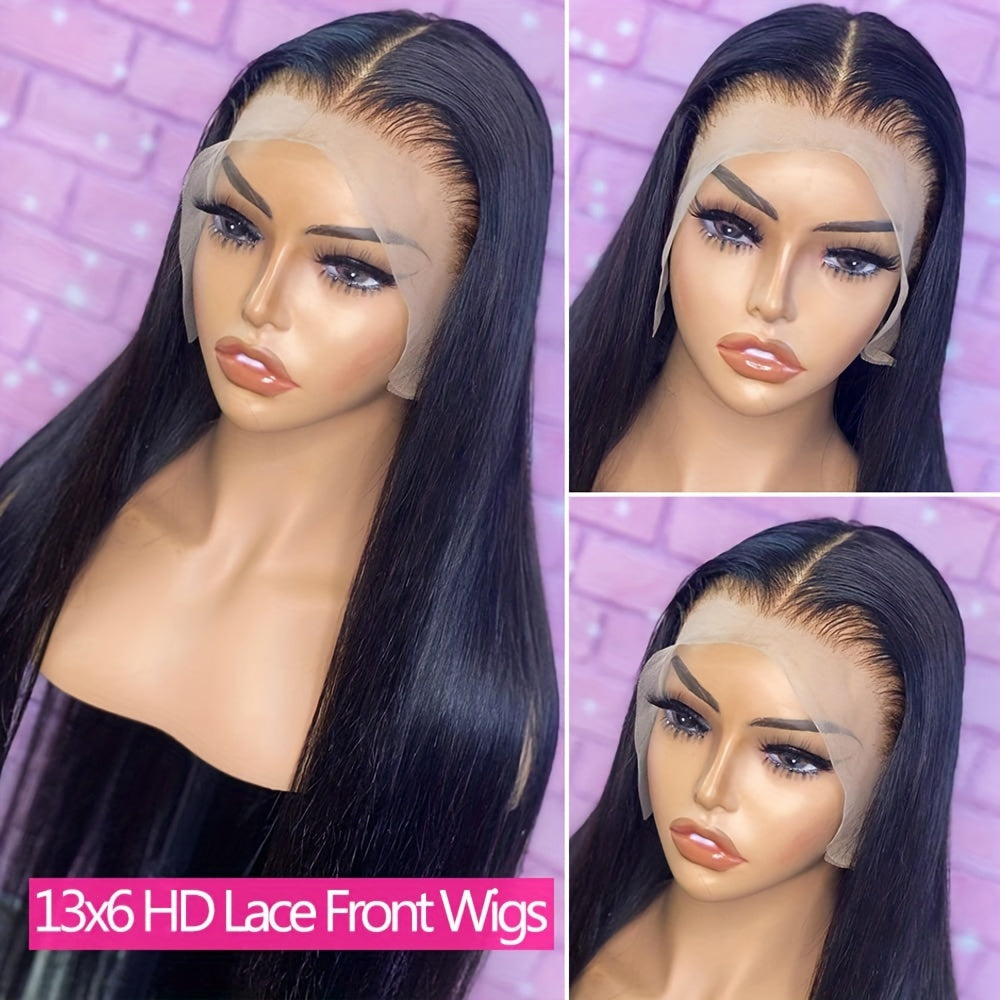 13x6 Lace Front Wigs Human Hair 180% Density HD Transparent Straight Lace Front Human Hair Wigs For Women