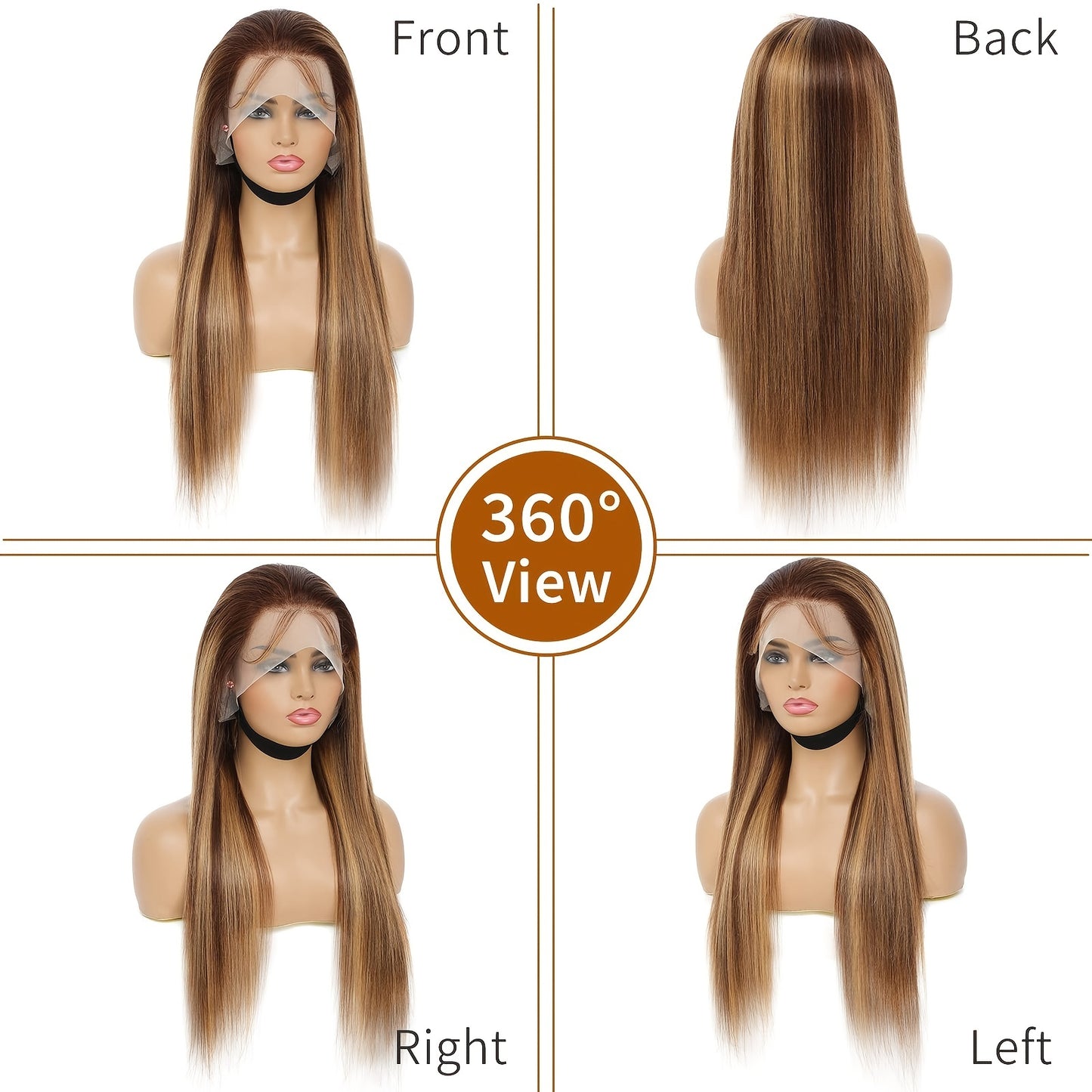 Highlight Ombre Lace Front Human Hair Wigs 13x4 Straight 4/27 Honey Blonde Lace Front Wigs Human Hair Pre Plucked 180% Density Lace Front Wigs For Women 28 30Inch