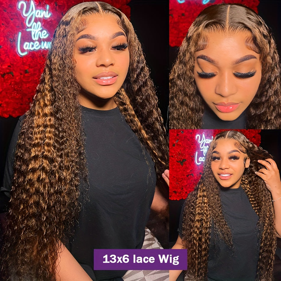 30 Inch 13x6 Curly Highlight Ombre Hd Lace Front Human Hair Wig Brazilian 4/27 Colored Deep Wave 13x6 Lace Frontal Wig For Women 130%