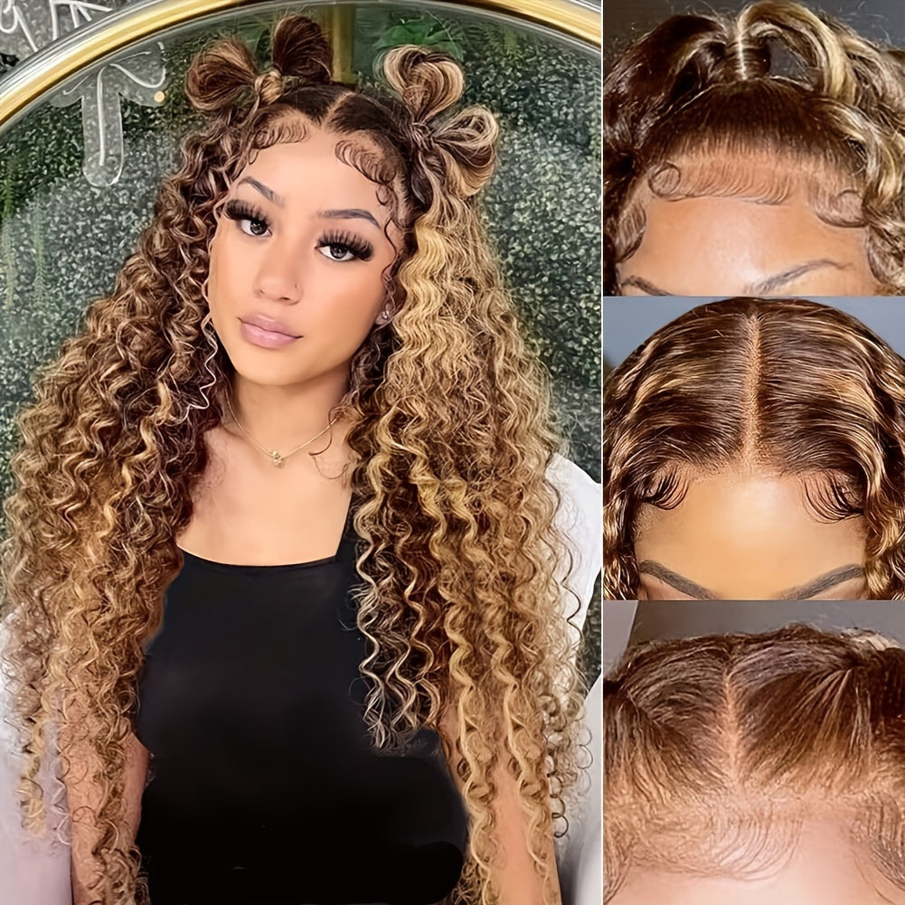 13x4 Water Wave Highlight Ombre Colored Lace Front Wigs Human Hair Pre Plucked With Baby Hair Water Wave 427 Human Hair Wigs For Women Water Wave Wigs 20-34 Inch 200%