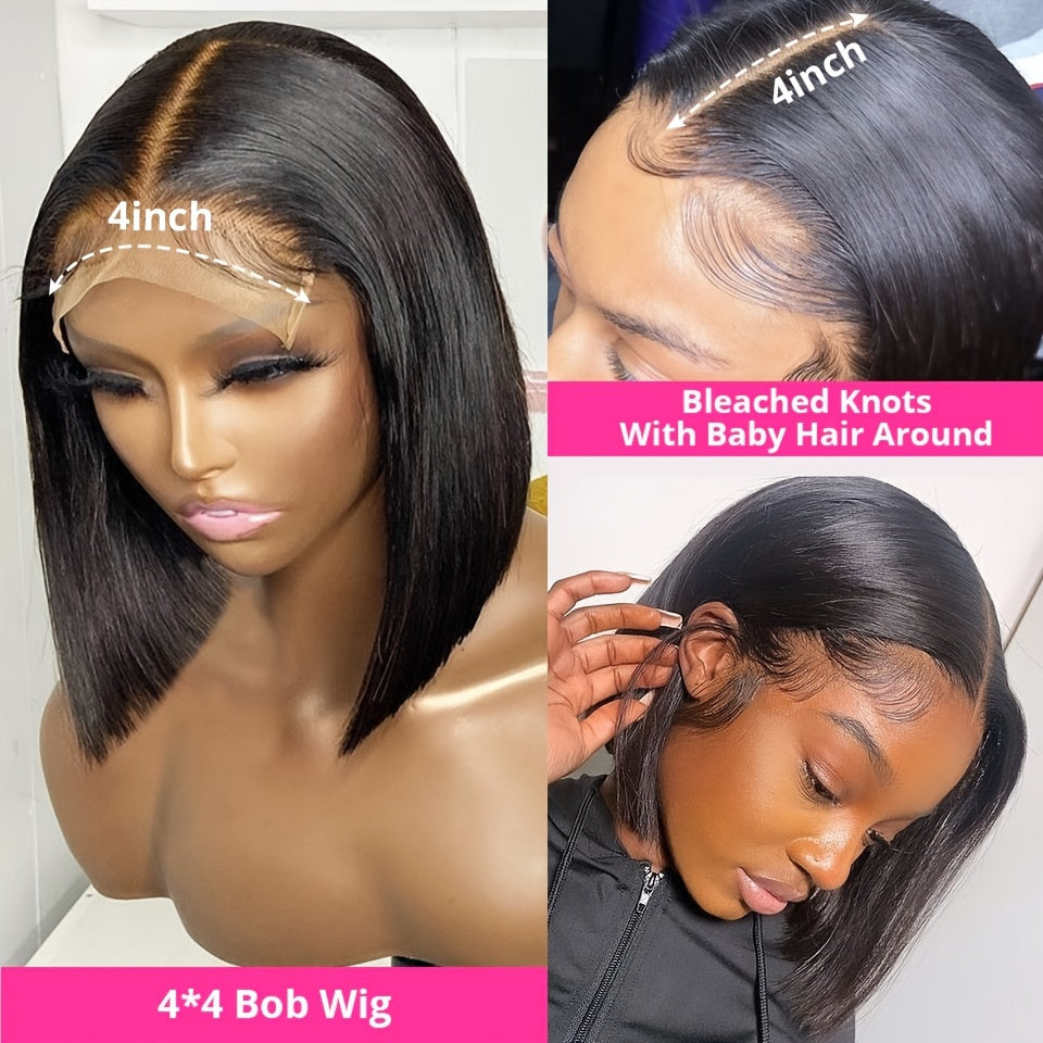 Straight Lace Front Wig Pre Plucked With Baby Hair Peruvian Remy Hair 4x4 Lace Closure Wigs For Women Human Hair Short Bob Wig