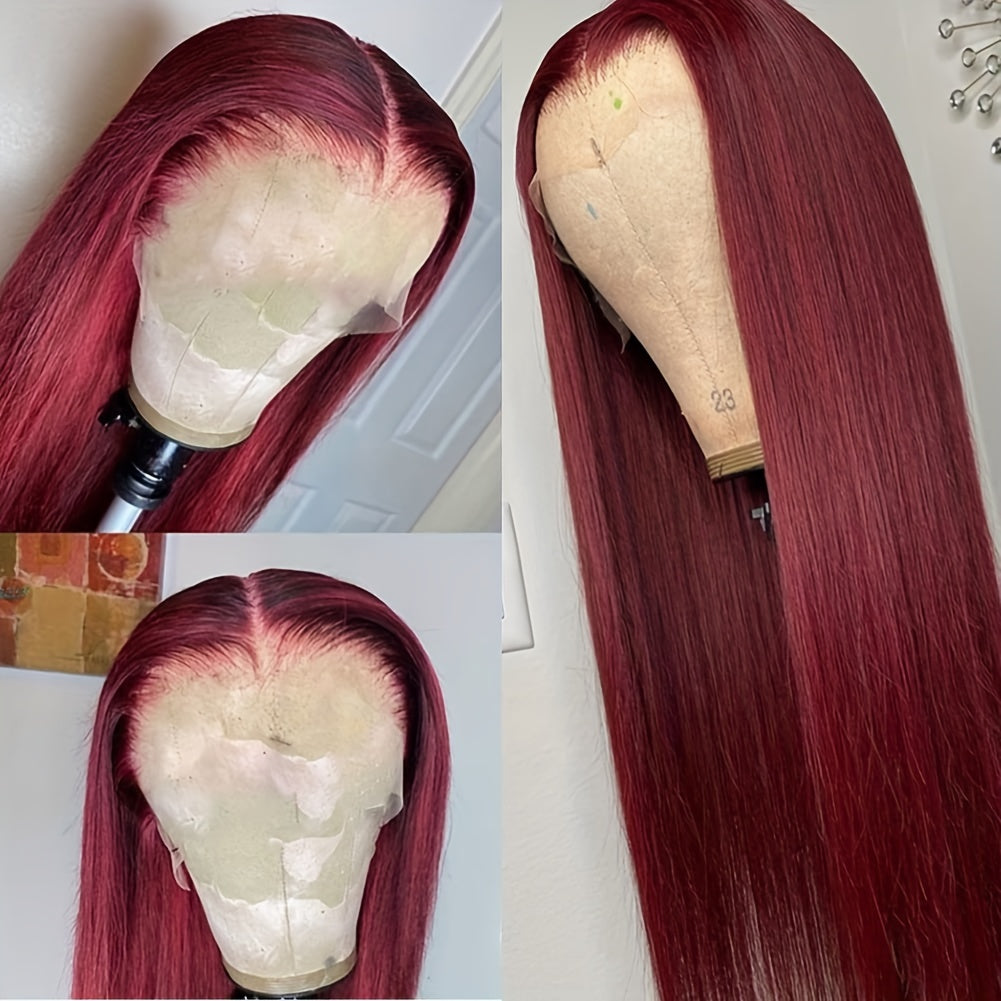 13x4 HD Straight Lace Front Wigs Human Hair 99J Burgundy Colored Lace Front Human Hair Wigs Pre Plucked Wine Red Wigs For Women Human Hair Straight Red Lace Front Wigs With Baby Hair 180% Density 100% Virgin Human Hair Wigs For Women