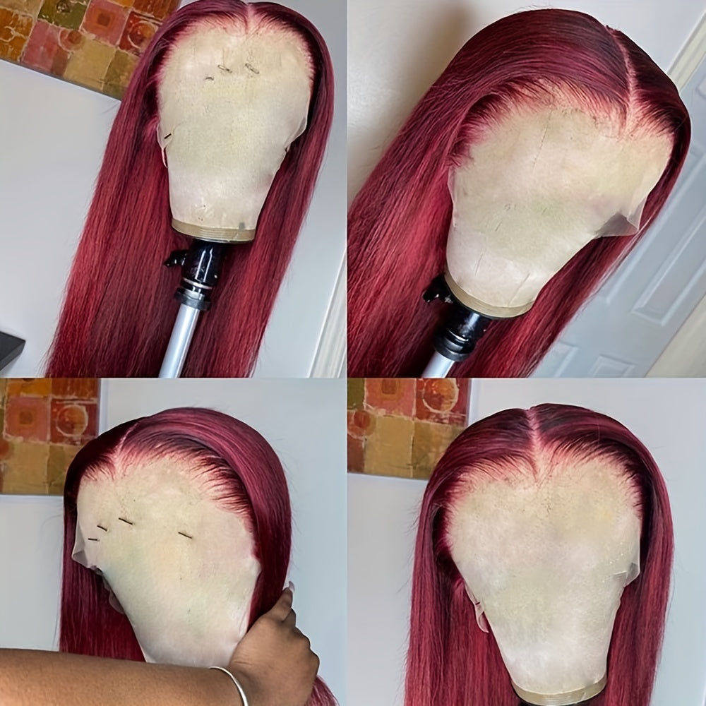 13x4 HD Straight Lace Front Wigs Human Hair 99J Burgundy Colored Lace Front Human Hair Wigs Pre Plucked Wine Red Wigs For Women Human Hair Straight Red Lace Front Wigs With Baby Hair 180% Density 100% Virgin Human Hair Wigs For Women