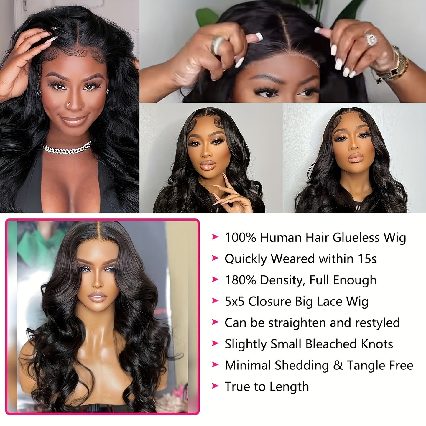 Body Wave Wear And Go Glueless Wig 5x5 Lace Front Human Hair Wig For Beginners 180% Density Glueless Human Hair Pre Plucked Body Wave 5x5 HD Lace Closure Wig For Women 14-28 Inch