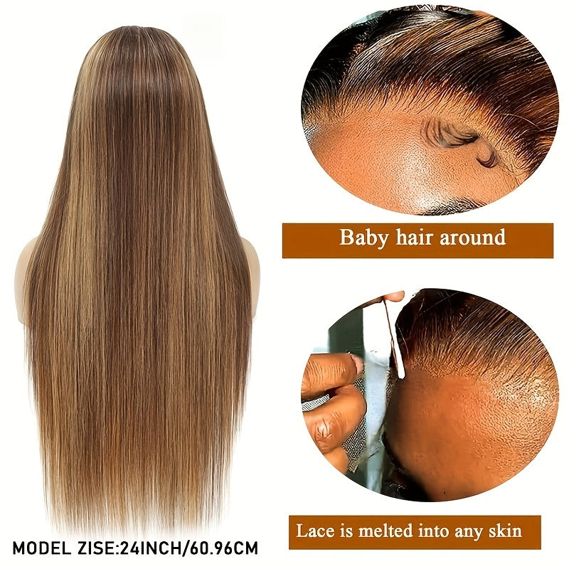 Highlight Ombre Lace Front Human Hair Wigs 13x4 Straight 4/27 Honey Blonde Lace Front Wigs Human Hair Pre Plucked 180% Density Lace Front Wigs For Women 28 30Inch