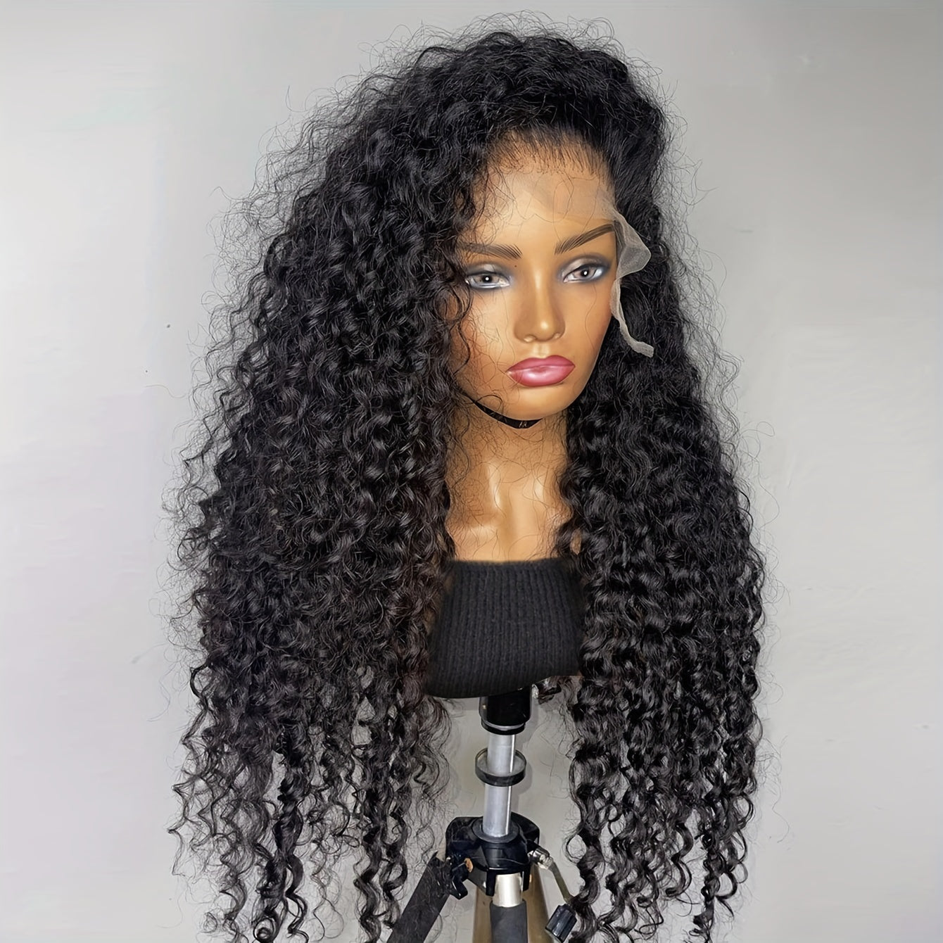 13x4 Deep Curly Lace Front Wig - 180% Density Wet Wavy Human Hair Wig with Baby Hair - Pre-Plucked Brazilian Virgin Hair - Natural Black Color