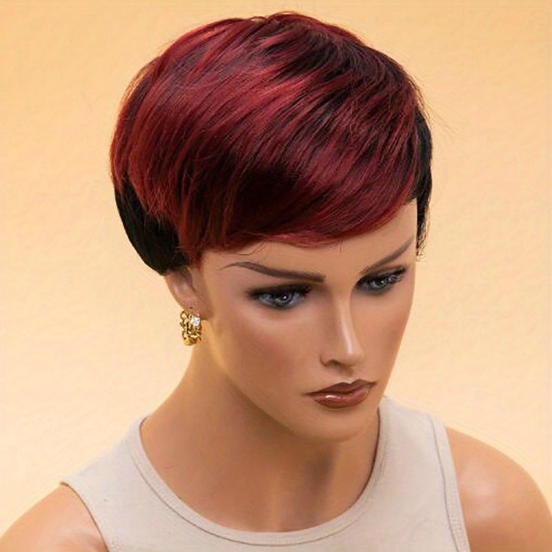 Short Pixie Cut Wig With Side Bangs For Women 180% Density Synthetic Wig Beginners Friendly Heat Resistant
