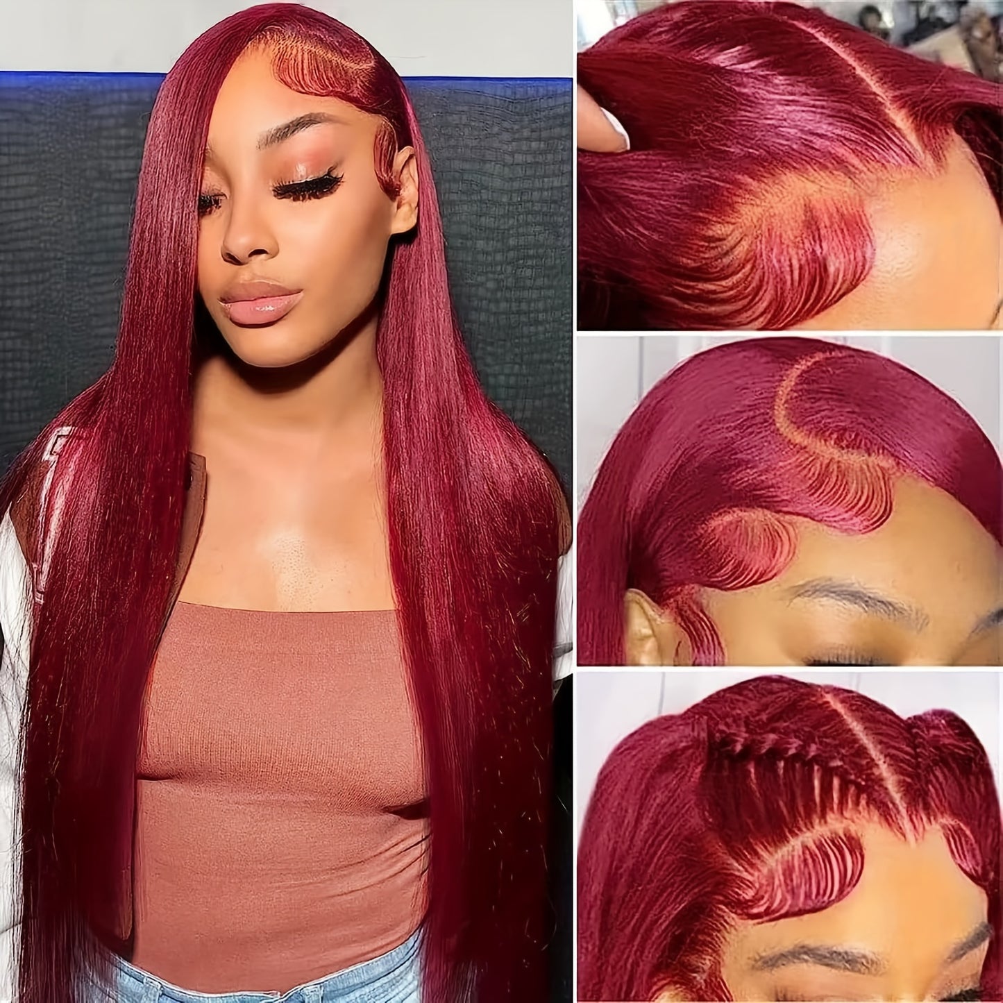 13x4 HD Straight Lace Front Wigs Human Hair 99J Burgundy Colored Lace Front Human Hair Wigs Pre Plucked Wine Red Wigs For Women Human Hair Straight Red Lace Front Wigs With Baby Hair 180% Density 100% Virgin Human Hair Wigs For Women