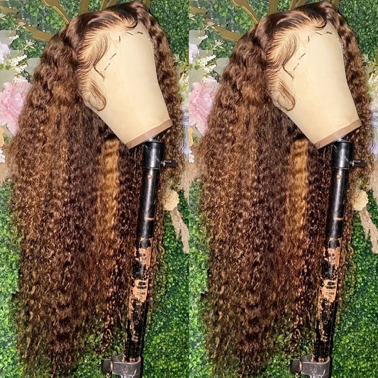 30 Inch 13x6 Curly Highlight Ombre Hd Lace Front Human Hair Wig Brazilian 4/27 Colored Deep Wave 13x6 Lace Frontal Wig For Women 130%