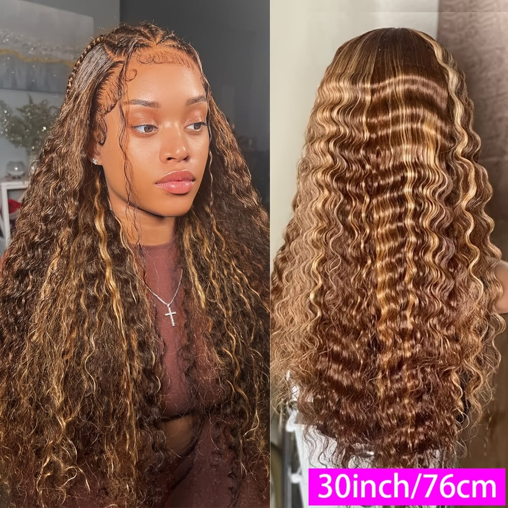 13x4 Water Wave Highlight Ombre Colored Lace Front Wigs Human Hair Pre Plucked With Baby Hair Water Wave 427 Human Hair Wigs For Women Water Wave Wigs 20-34 Inch 200%